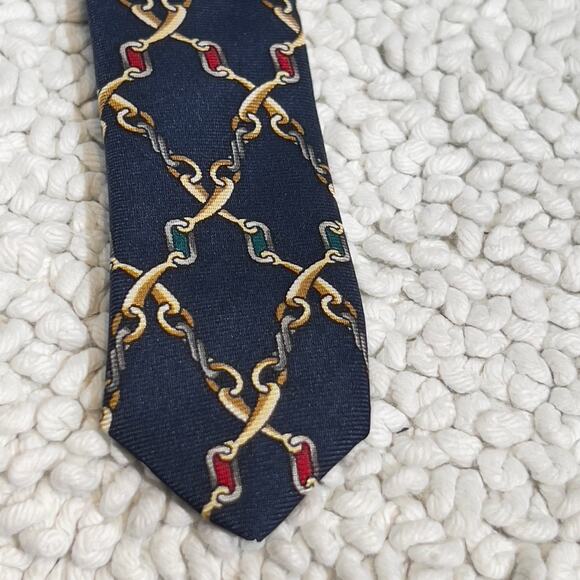 Harve Bernard by Bernard Holtzman 100% Silk Tie Handmade Chain-Link Blue 58"x 4" - Picture 7 of 8